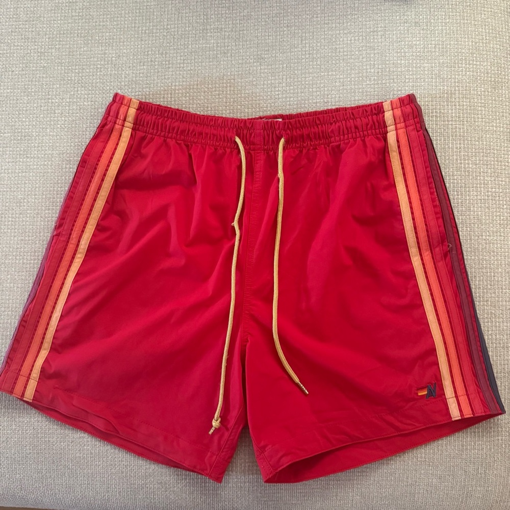 Aviator nation five stripe flex red shorts